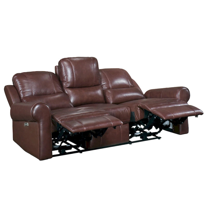 Canapé inclinable électrique double 82 pouces, USB, cuir pleine fleur marron