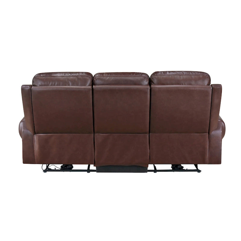 Canapé inclinable électrique double 82 pouces, USB, cuir pleine fleur marron