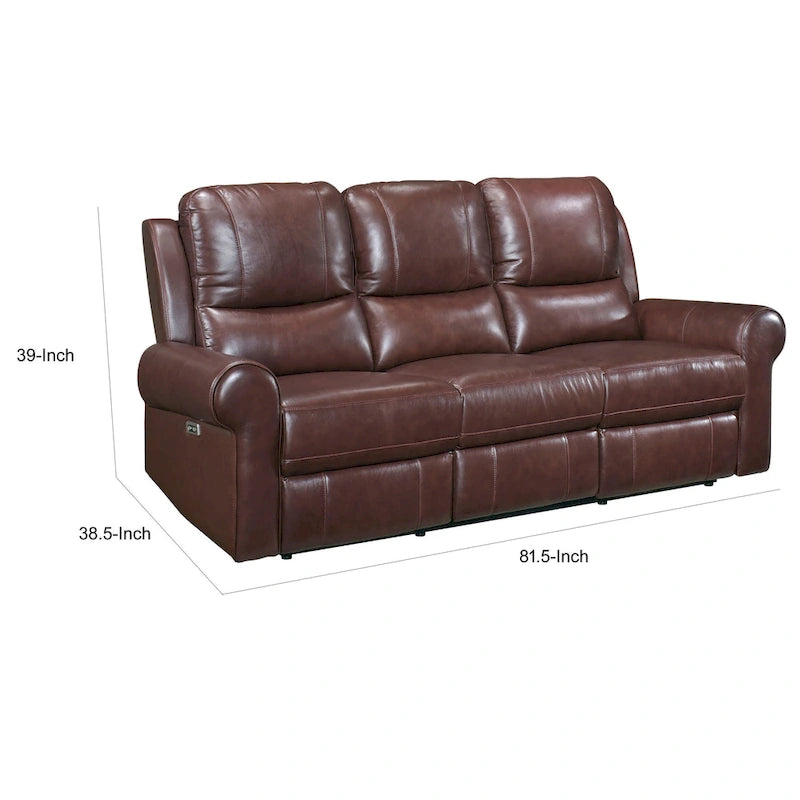 Canapé inclinable électrique double 82 pouces, USB, cuir pleine fleur marron