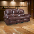 Canapé inclinable électrique double 82 pouces, USB, cuir pleine fleur marron