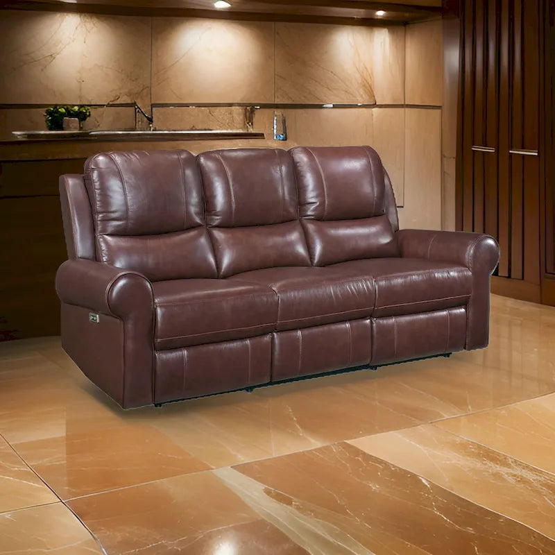 Canapé inclinable électrique double 82 pouces, USB, cuir pleine fleur marron