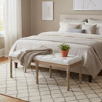 HOMCOM Banc de bout de lit crème et blanc, 46 po, capitonné, rembourrage épais et pieds en bois