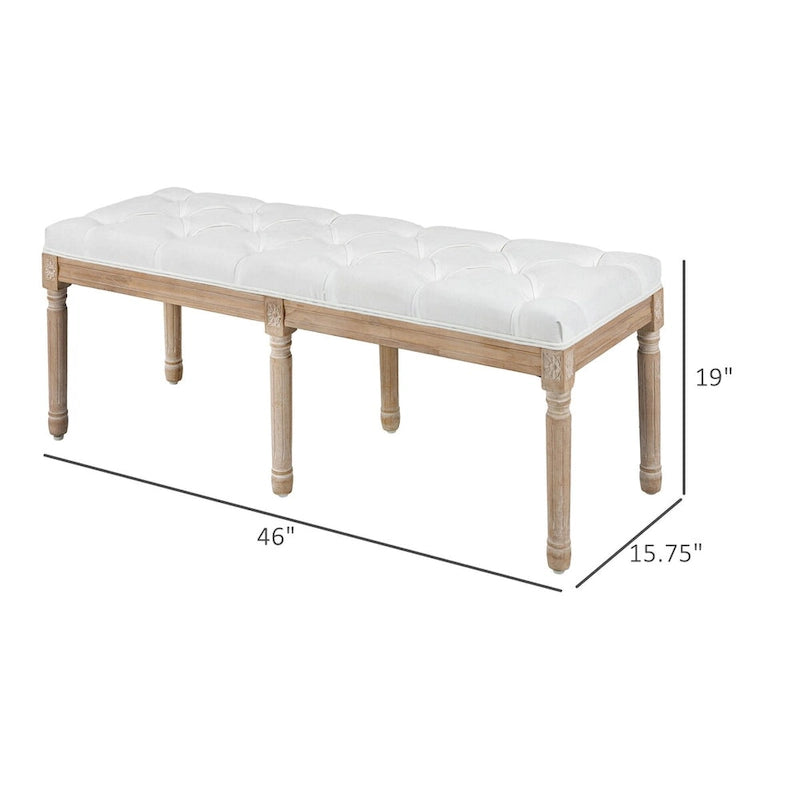 HOMCOM Banc de bout de lit crème et blanc, 46 po, capitonné, rembourrage épais et pieds en bois