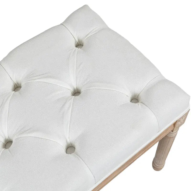 HOMCOM Banc de bout de lit crème et blanc, 46 po, capitonné, rembourrage épais et pieds en bois